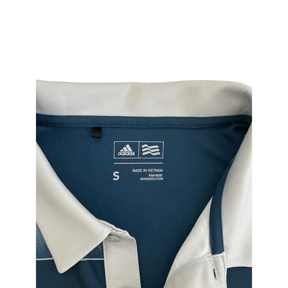 Adidas Golf Mens Small Teal Grey Colorblock Gradient Stripe Performance Polo
